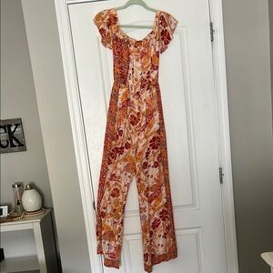 Free People Red & Orange Floral Jumpsuit